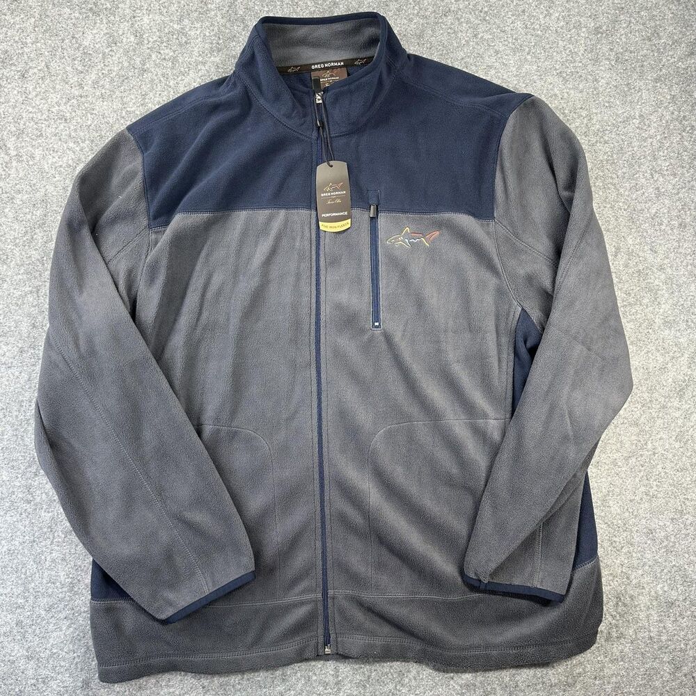 Greg Norman Five Iron Fleece Jacket Mens 2XL Gray Navy Full Zip Golf Performance